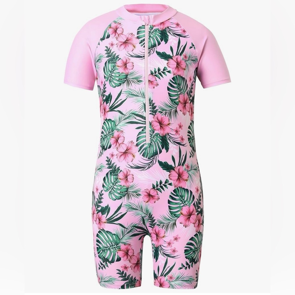 PatPat Pink and Green Kids Swim Rashguard